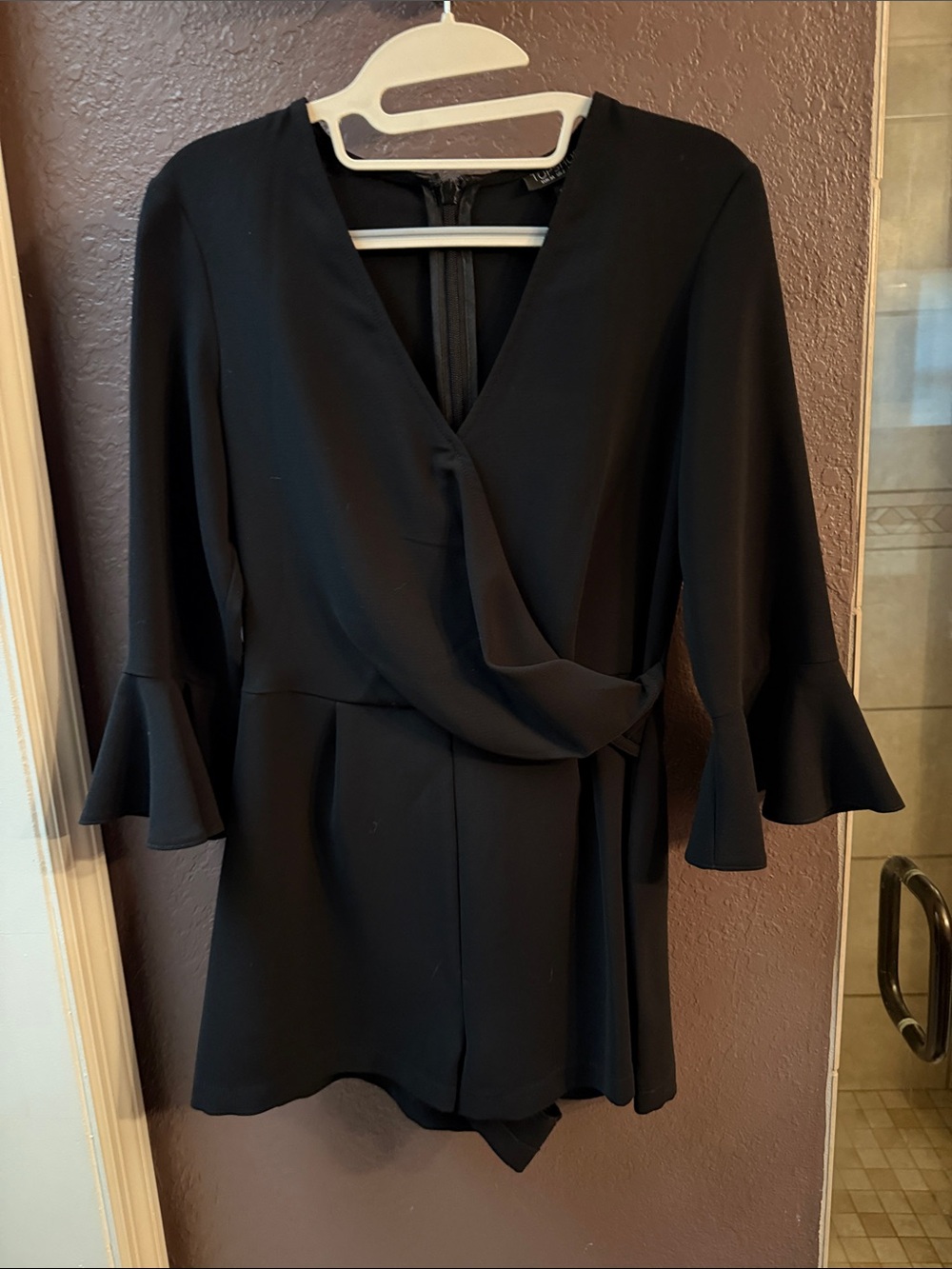 Topshop Black Faux-Wrap Jumpsuit with Flared Sleeves